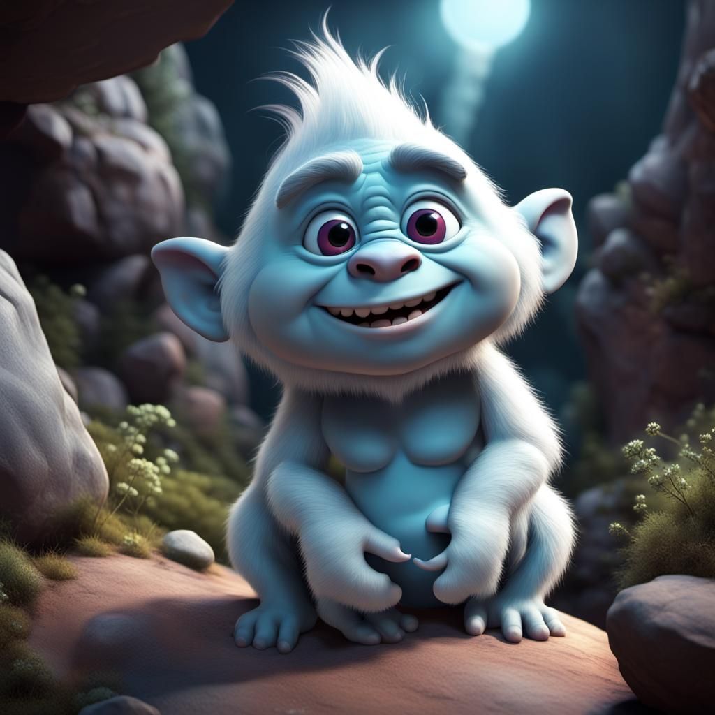 Cute White Yeti Babies in Cartoon Style