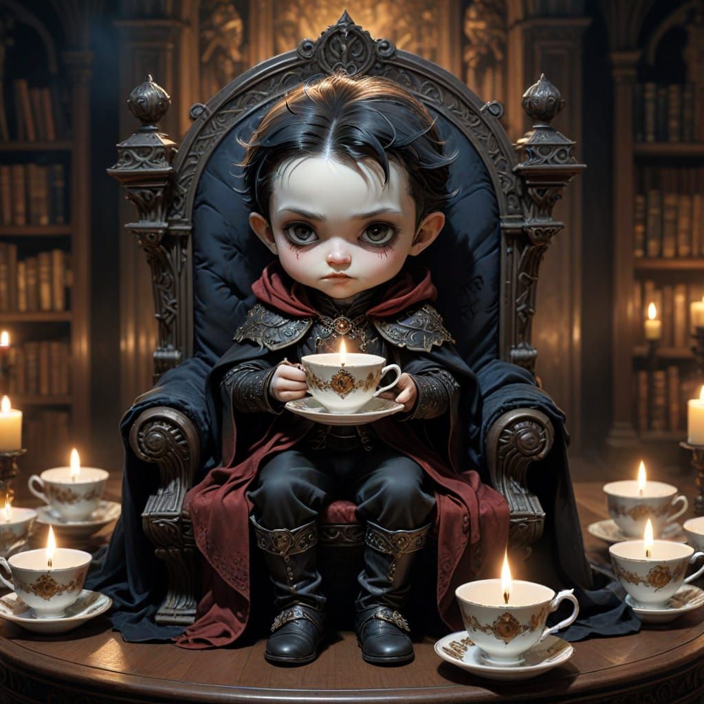 Baby Chibi Vampire on Teacup Throne