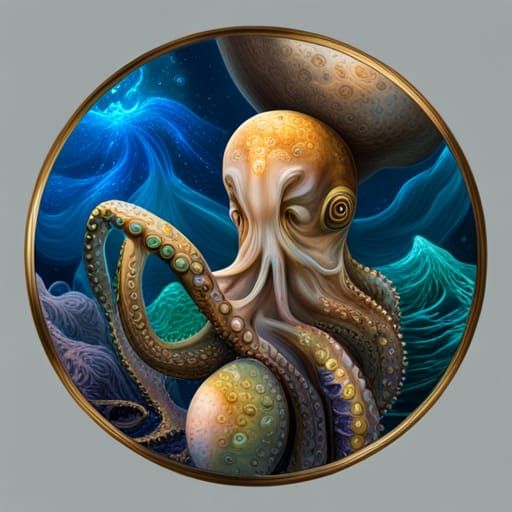 Colorful Octopus Wrapped Around Silver Ring