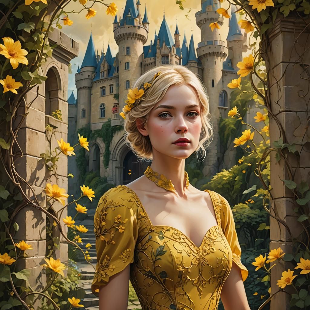 Fairytale Woman in Fantasy Castle: Digital Matte Painting