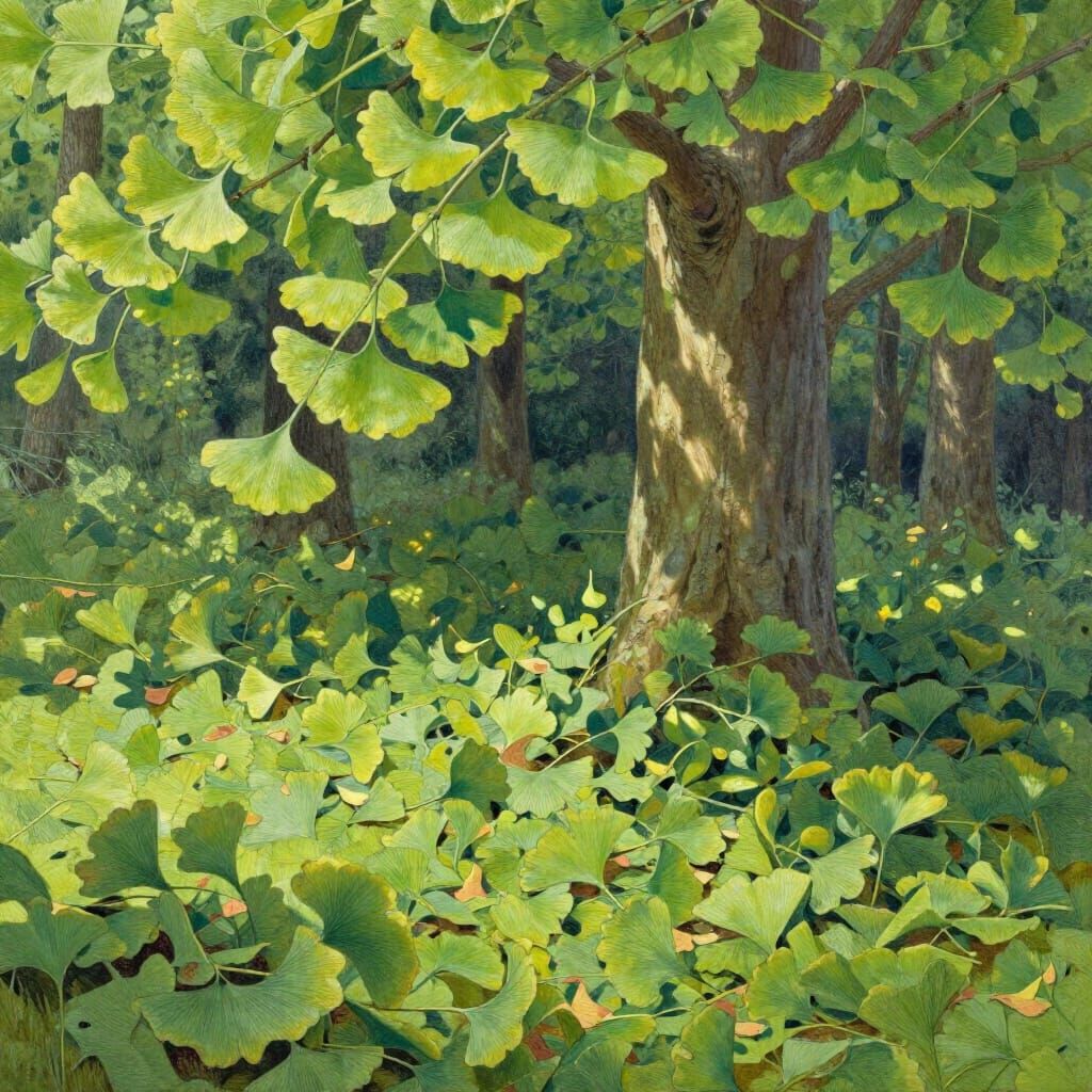 Ginkgo Forest Floor in Dappled Sunlight