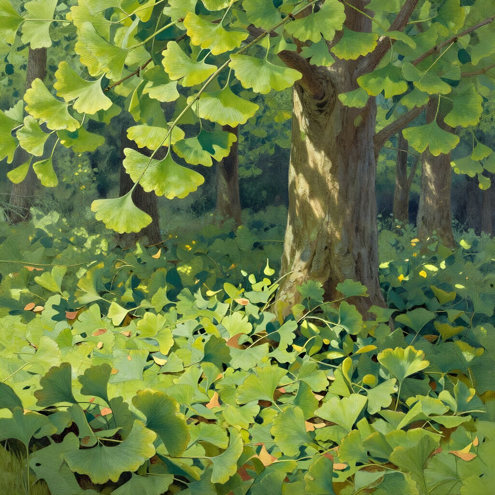 Ginkgo Forest Floor in Dappled Sunlight