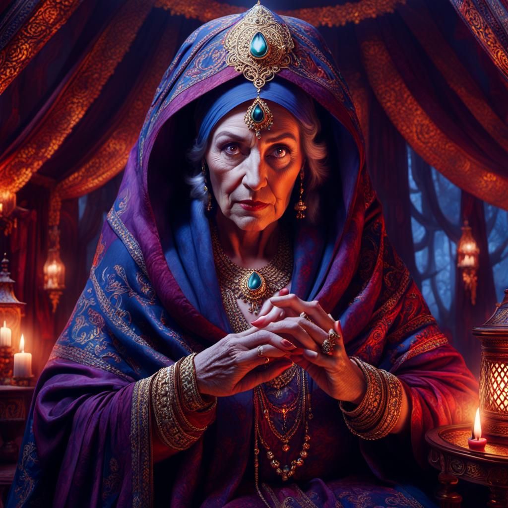 Ominous Prophecy: Madame Esmeralda in Dark Fantasy Style