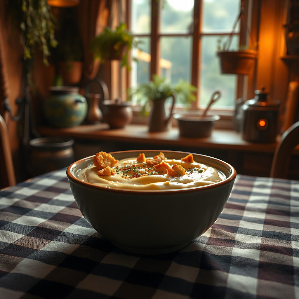Cozy Kitchen Soup Bowl in Detailed Matte Painting Style