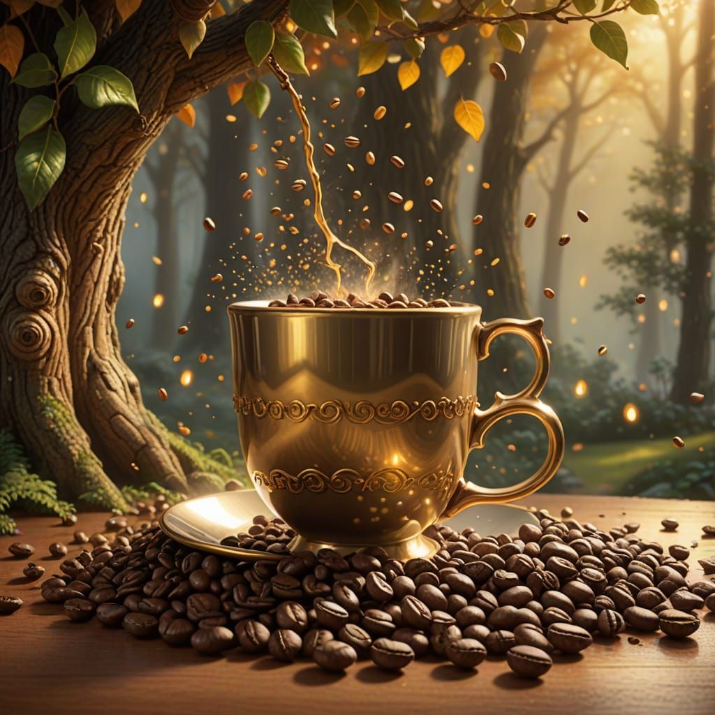 Ethereal Coffee Beans Falling into Cup