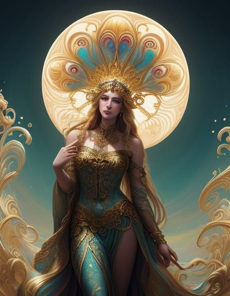 Aphrodite in Vibrant Seashell, Inspired by Baroque Art Nouve...