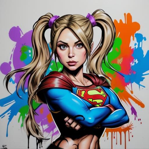 Colorful Superheroine in Vibrant Graffiti Style