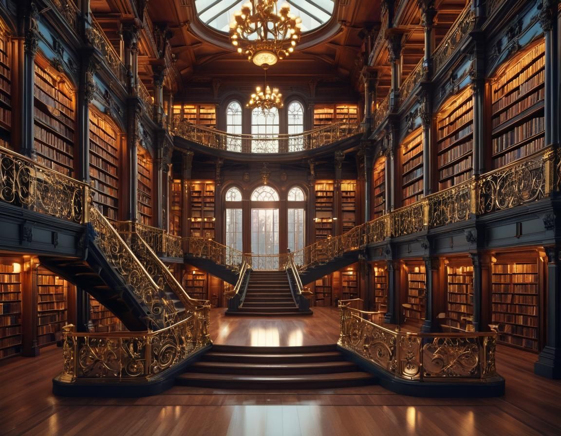 Grand Victorian Library Interior at Magic Hour