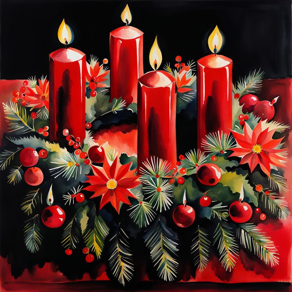 Advent Wreath in Rosina Wachtmeister Watercolor Style