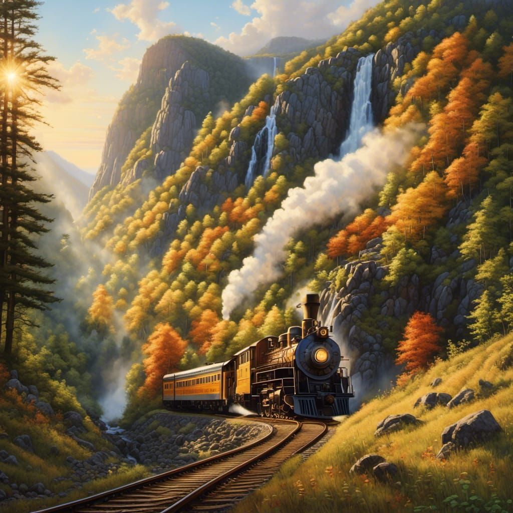 Train Exits Tunnel at Sunrise in Grassy Mountain