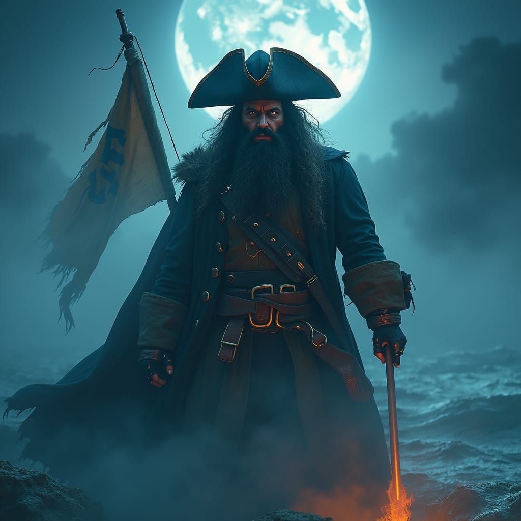 Blackbeard in Swirling Smoke: A Dark Fantasy Portrait