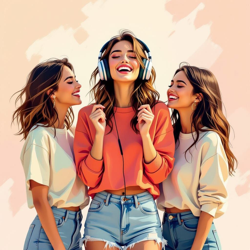 Friends Singing Together in Painterly Style