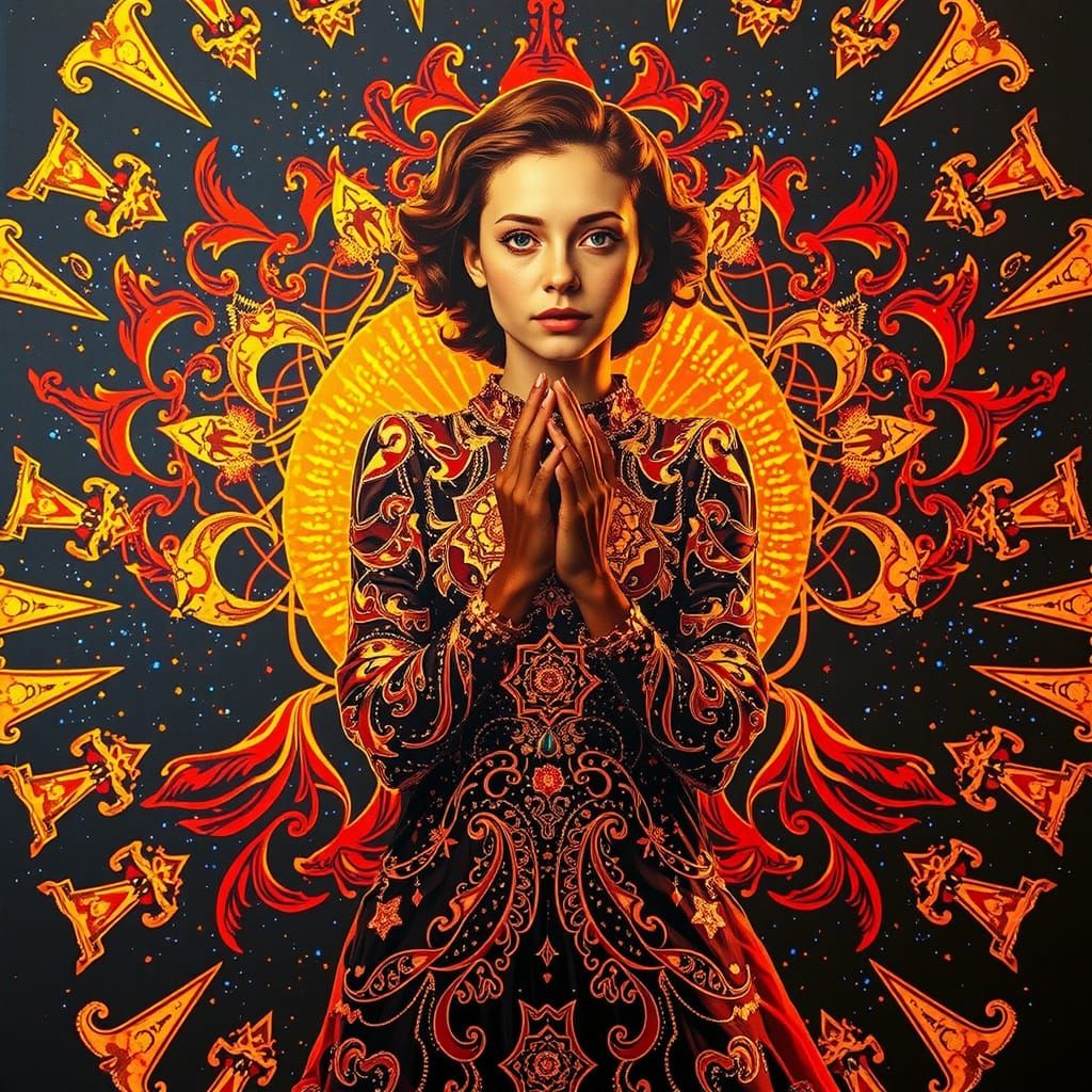 Photorealistic Woman Under Starry Night Sky