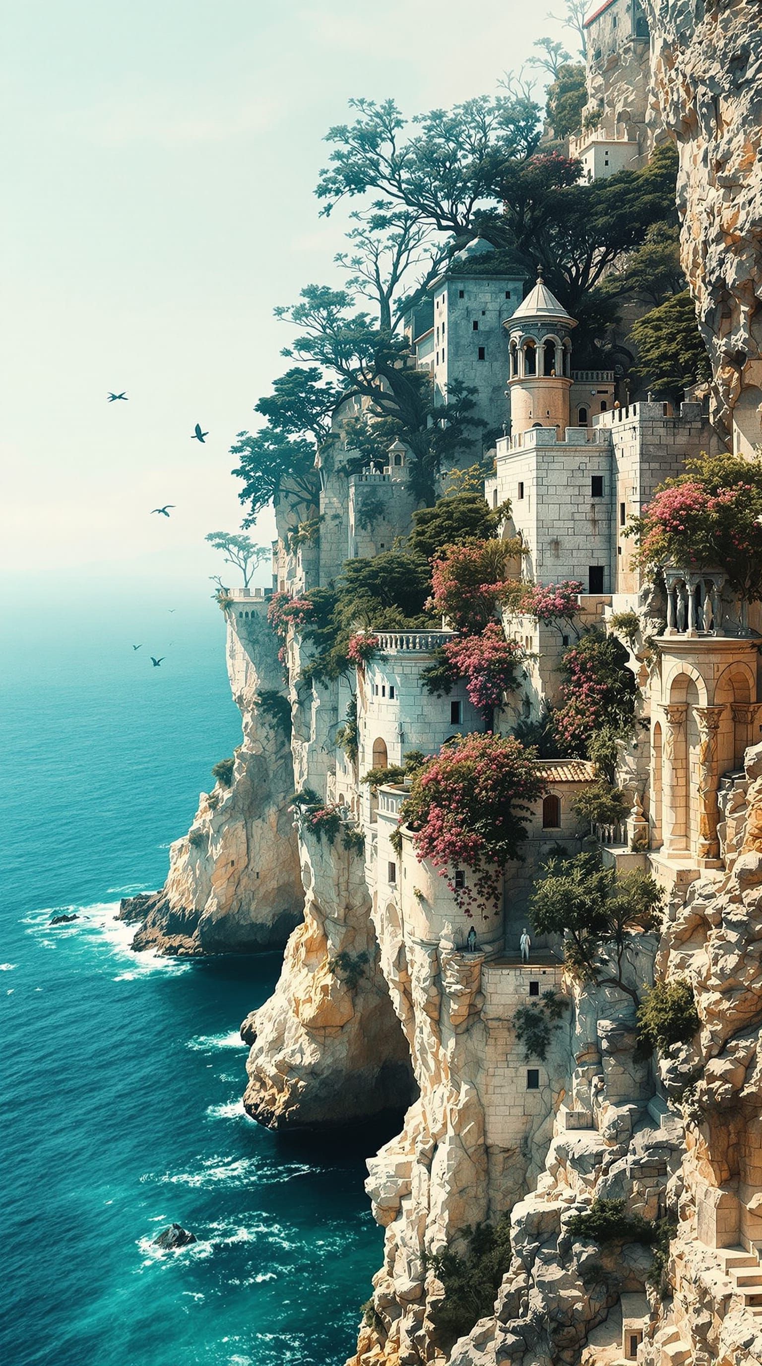 Ancient Fortress and Olive Branch Double Exposure in Mediter...