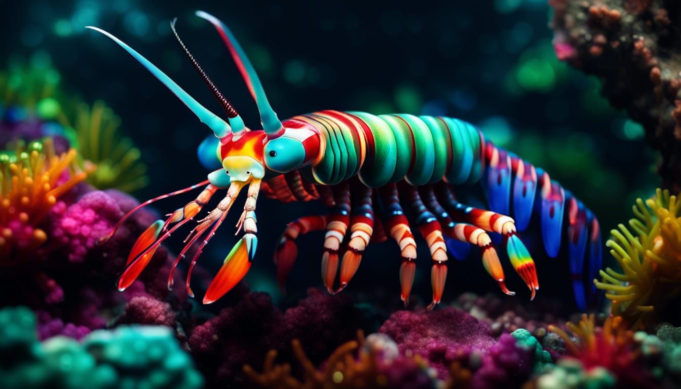 Colorful Mantis Shrimp in Detailed Nature Style