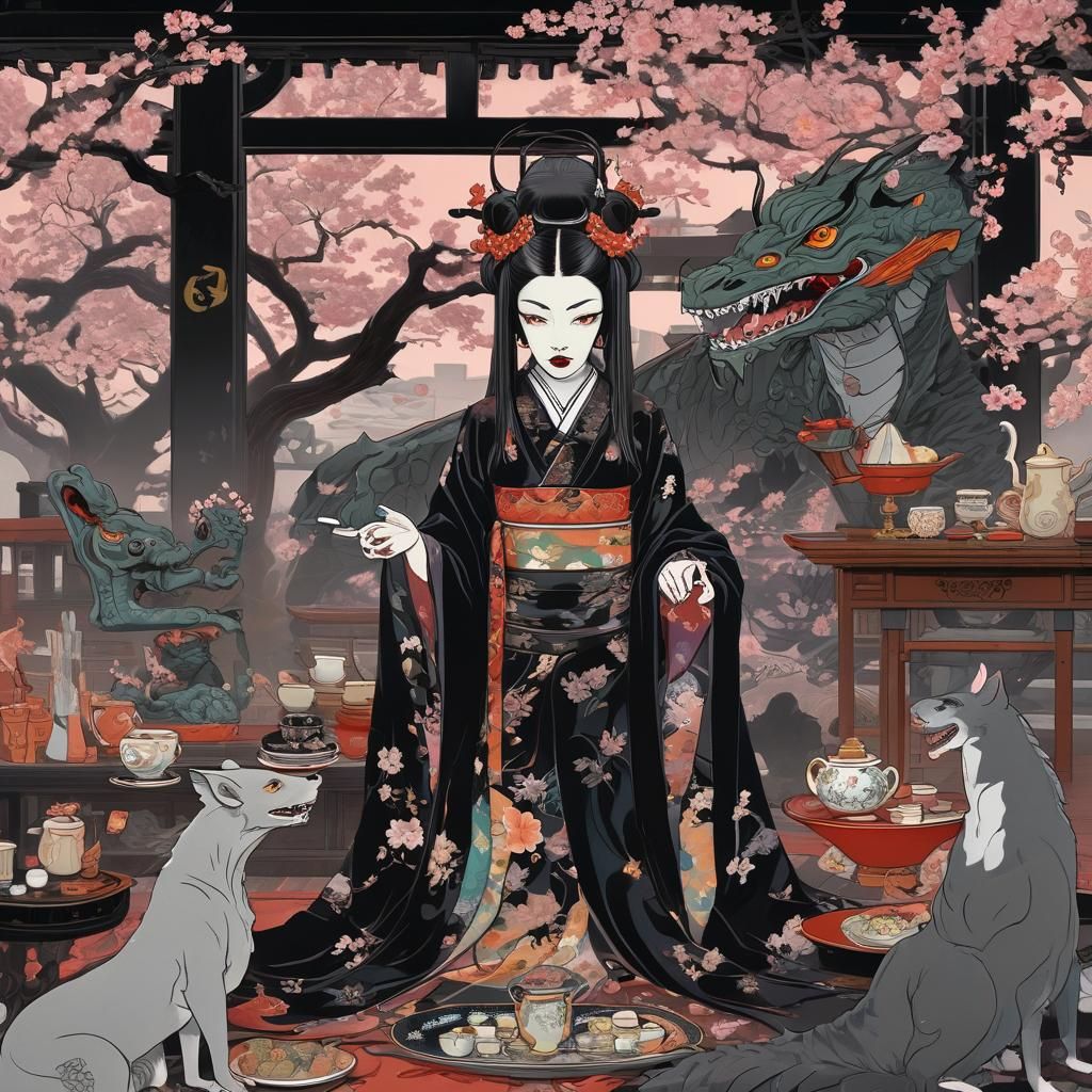 Morticia Addams in Japan: Ukiyo-e Painting