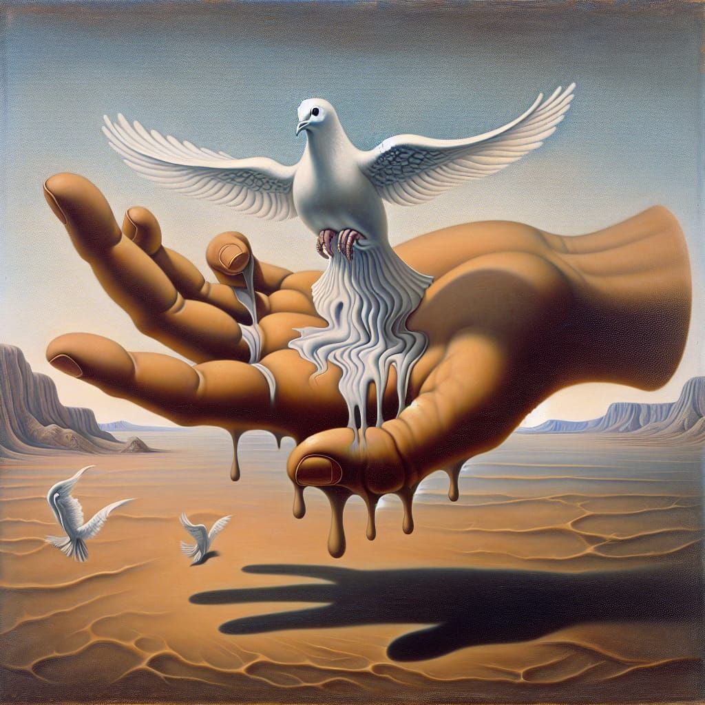 Surreal Hand Holding Dove of Peace