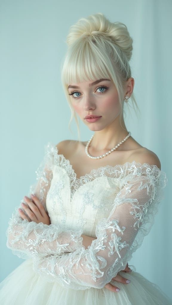 Young Woman in Elaborate Newspaper Ball Gown Portrait