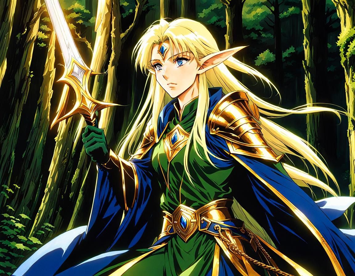 Deedlit the High Elf in Retro Anime Style