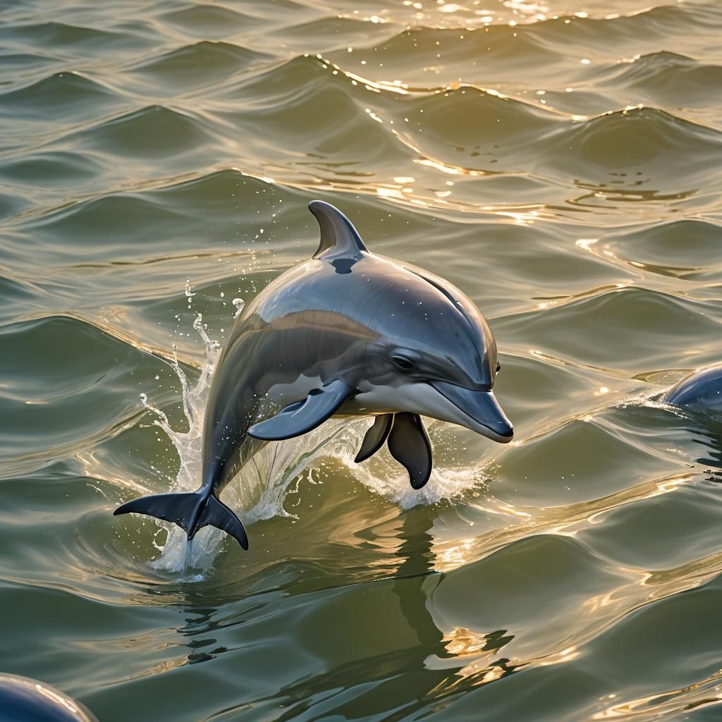 Whimsical 3D Illustration of Dolphins Playing