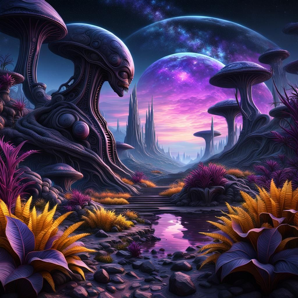 Surreal Alien Landscape in Dark Fantasy Style