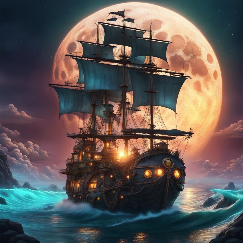 Steampunk Airship Over Bright Coastal Landscape