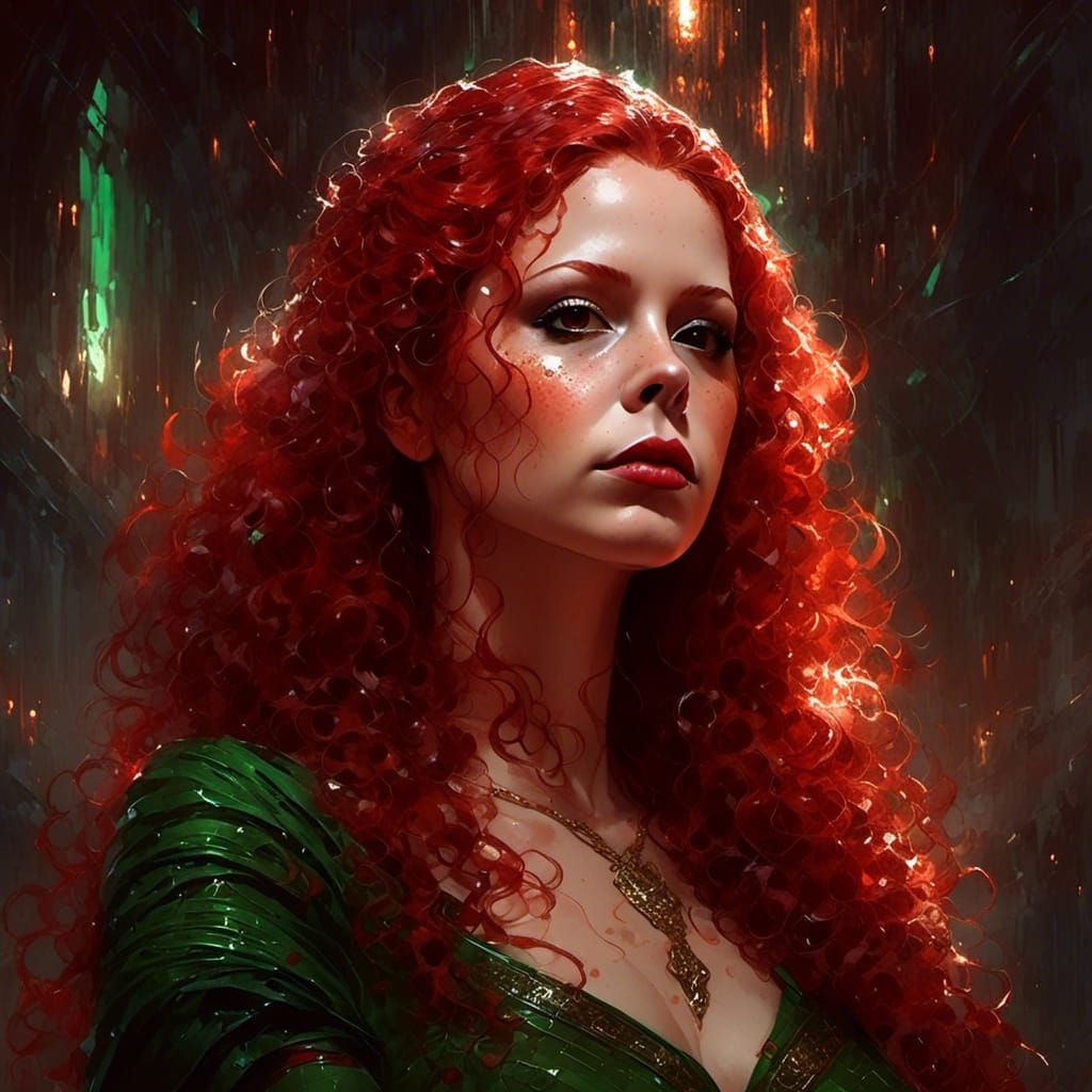 Cyberpunk Vampiress in 3000 A.D. with Red Hair