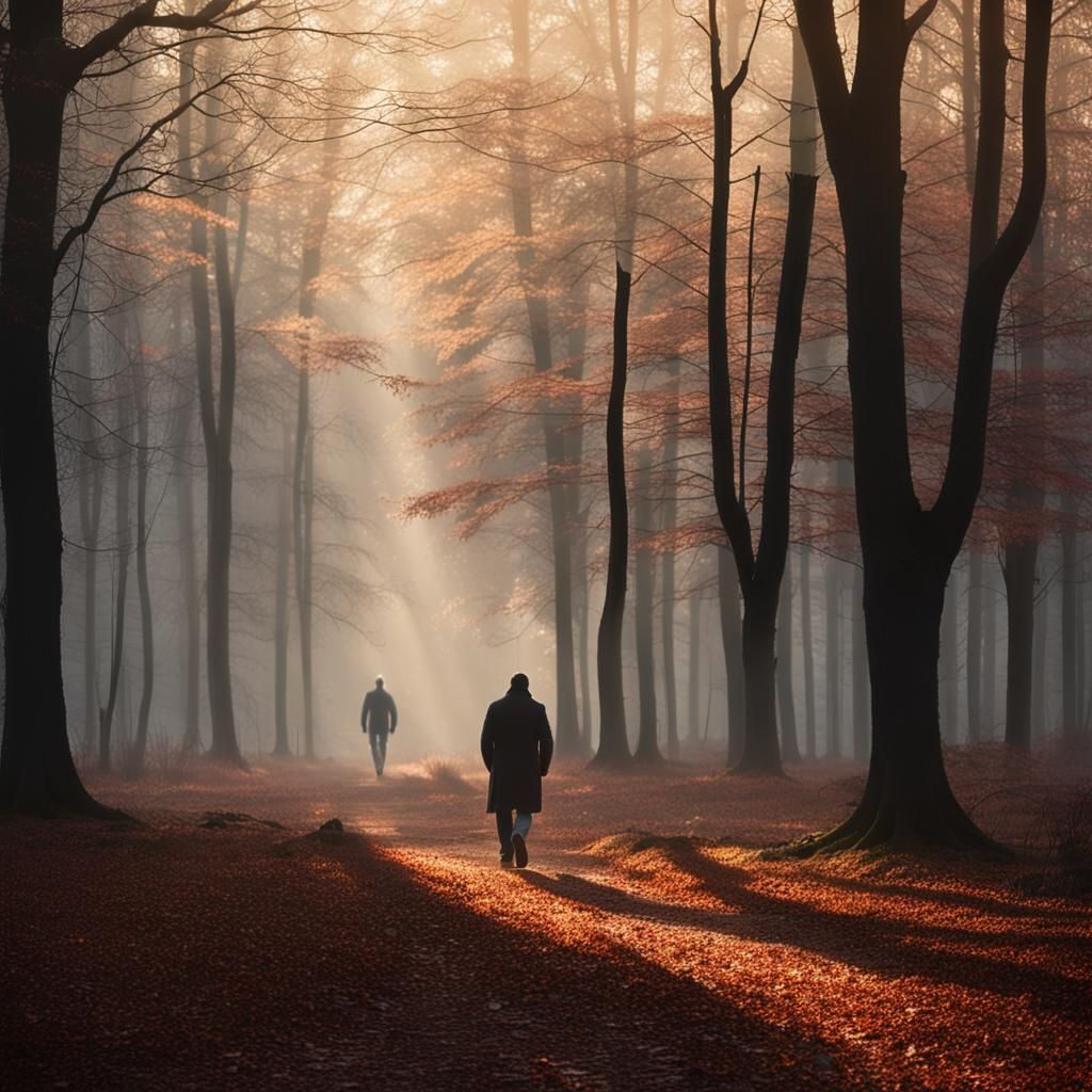Solitary Figure in Misty Autumn Landscape Photography