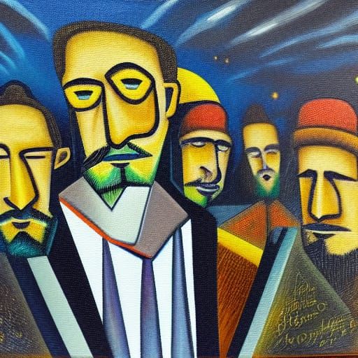 Surrealist Jazz Scene: Beat Generation Oil Painting
