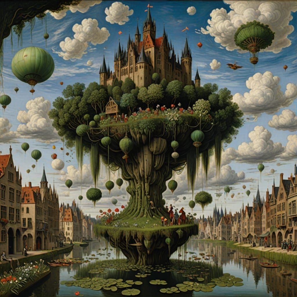 Whimsical Floating Island with Eccentric Inhabitants