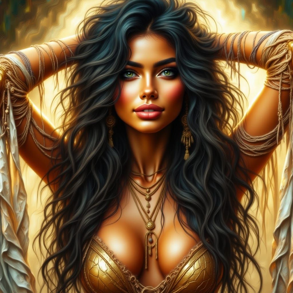 Muscular Goddess in Surreal Liquid Light Dreamscape