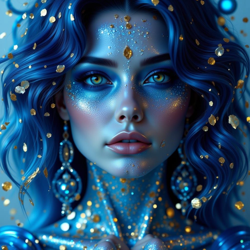 Dreamy Woman with Gold Accents in Holographic Style