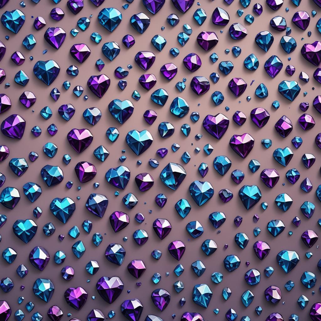 Purple and Blue Diamond Hearts in Detailed Painting