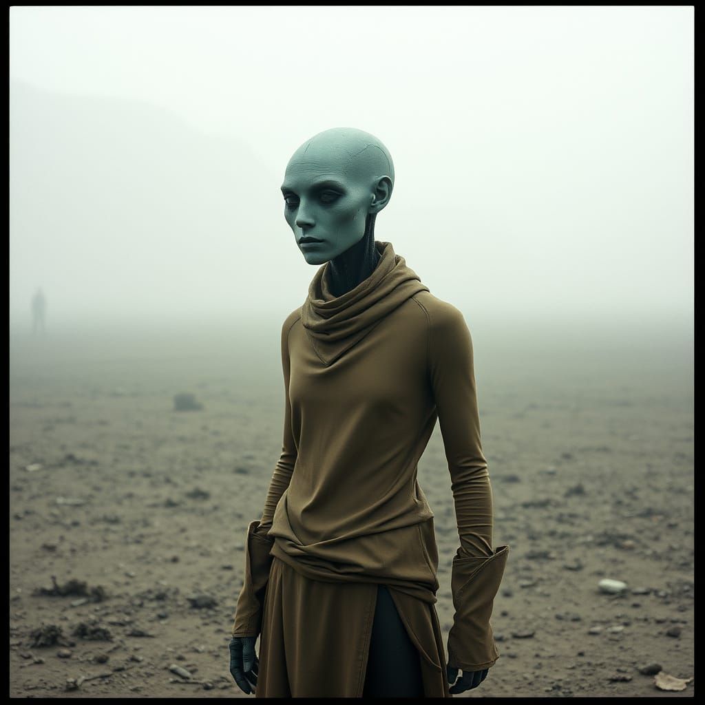 Humanoid Figure in Polluted Landscape, Biomechanical Style