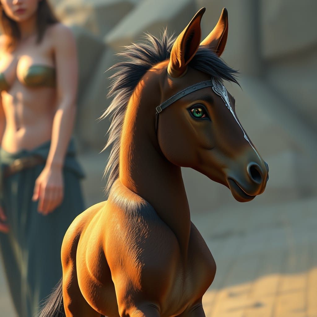 Fyndhorn Elder Horse with Woman, Digital Art