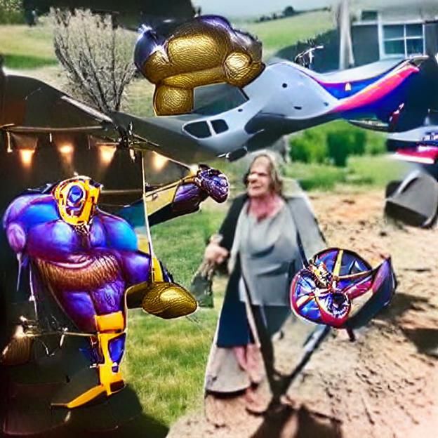 Humorous Battle: Armored Pilot vs. Weapon-Wielding Woman