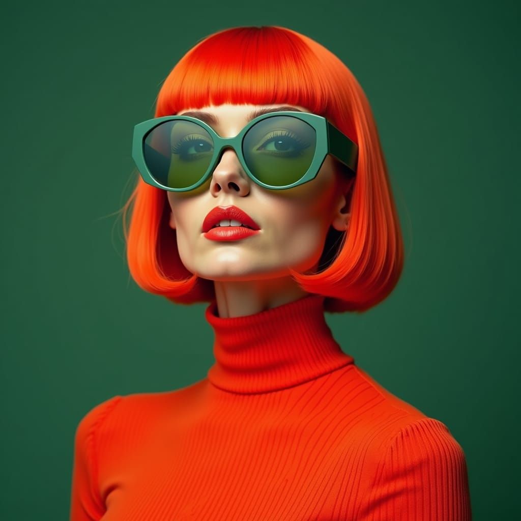 Futuristic Woman with Red Hair and Geometric Glasses