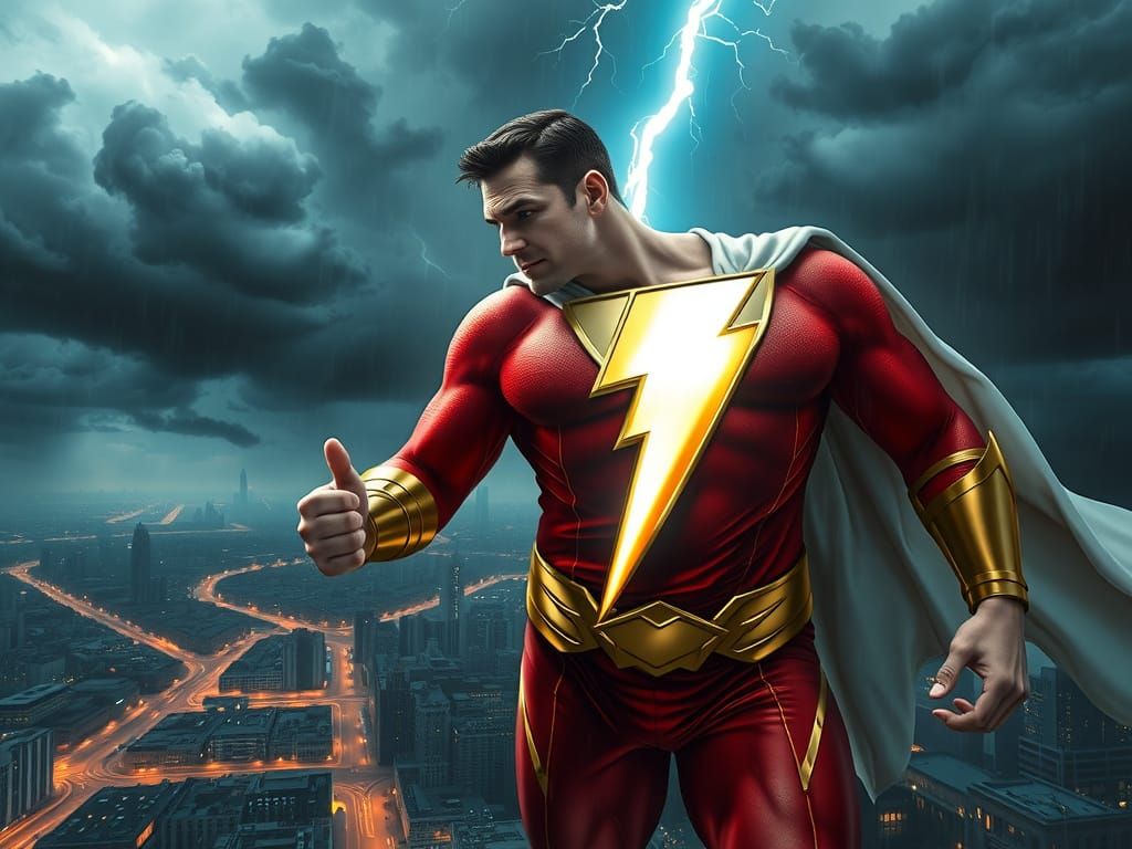 Shazam, the Magical Champion, Illuminated by Divine Lightnin...