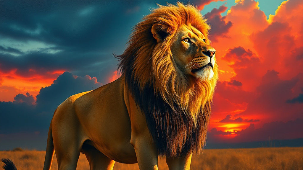Majestic Lion in Golden Savanna Light