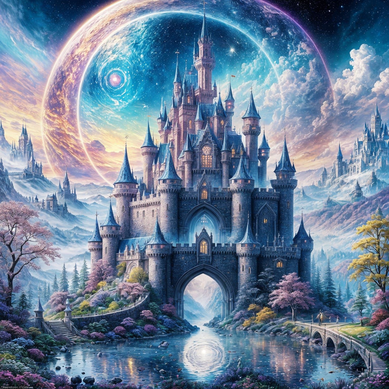 Glass Castle in Cosmic Kingdom, Ethereal Fantasy