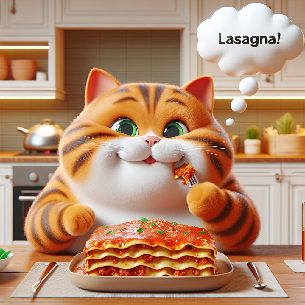 Lasagna-Loving Orange Cat in High Definition