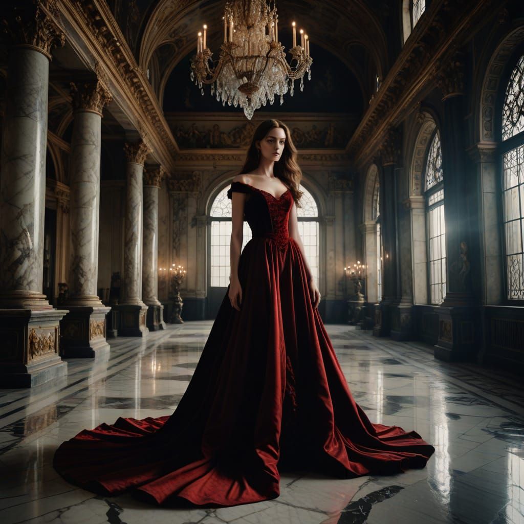 Ethereal Red Carpet Goddess in Gothic Splendor