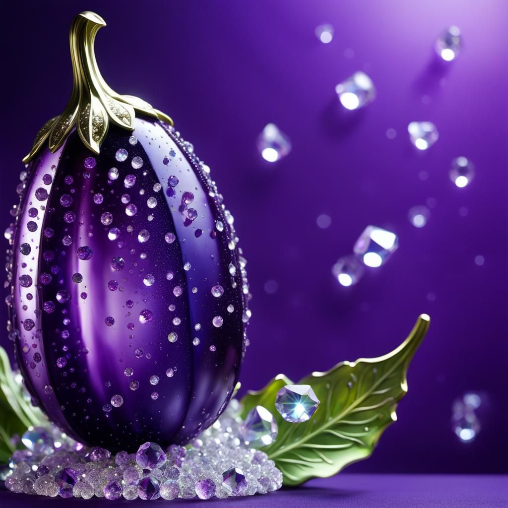 Hyperrealistic Purple Eggplant Crystal Sculpture Portrait