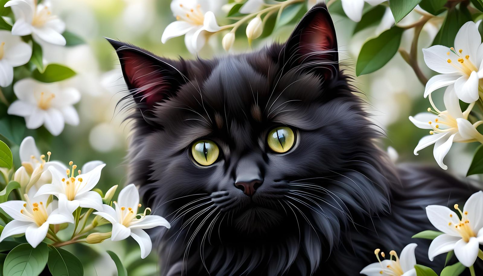 Sweet Kitten Amongst Honeysuckle, 3D Rendered