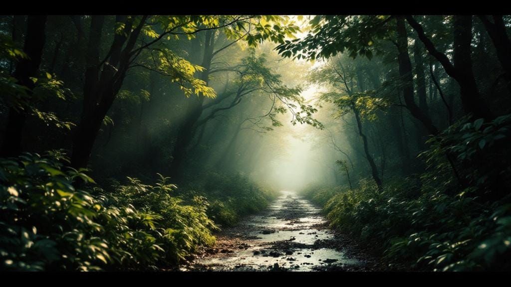 Misty Forest Path After Storm
