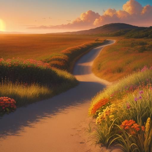 Hyperrealistic Road to Sunny Beach with Figure