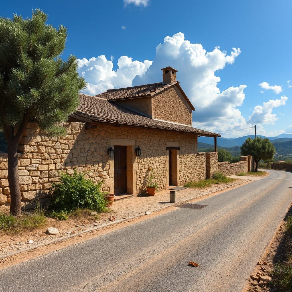 Rustic Country House, Summer Landscape in Vibrant Colors