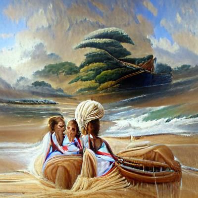 African Maidens Sailing: Academic Realism Painting