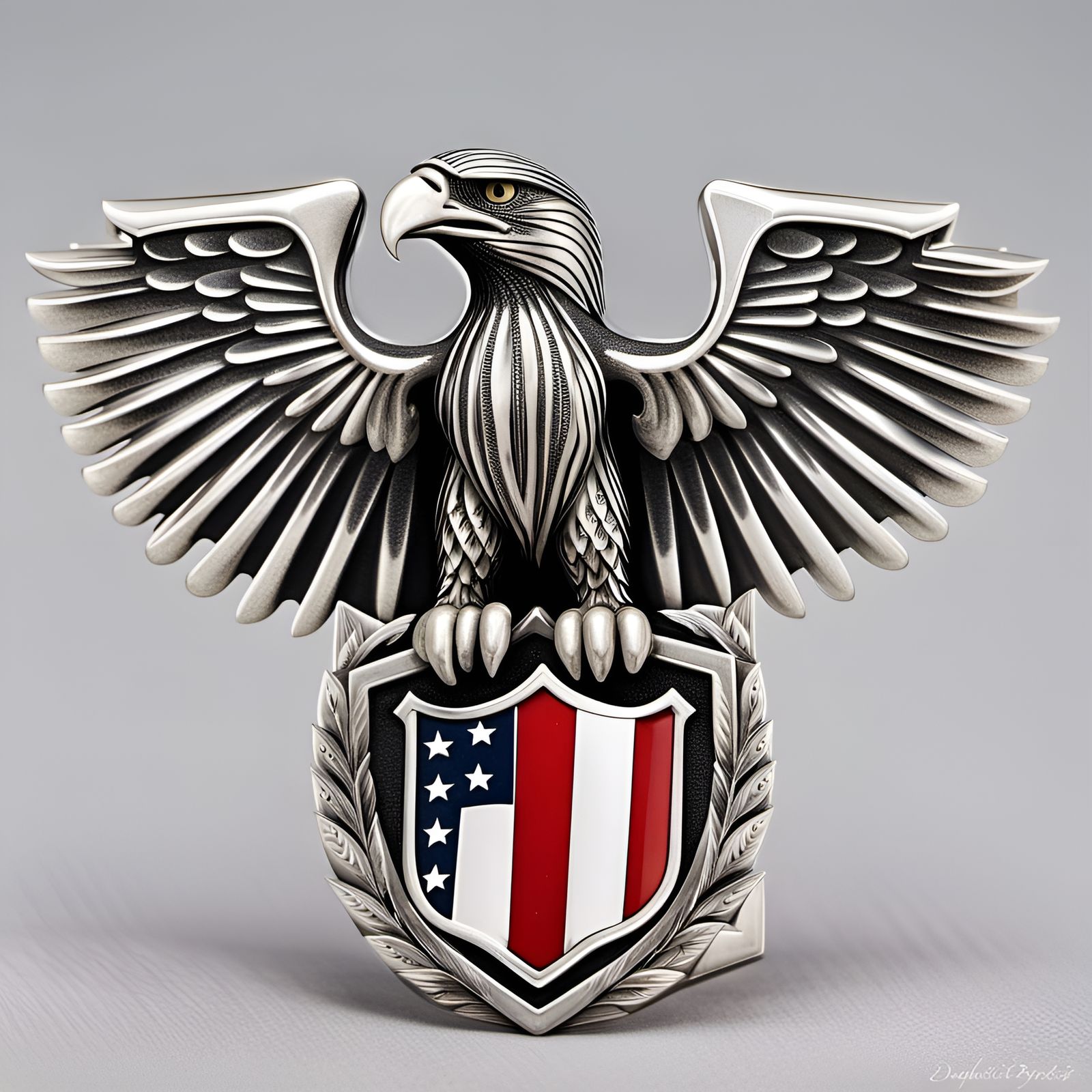 Art Deco Silver Eagle with Patriotic Shield