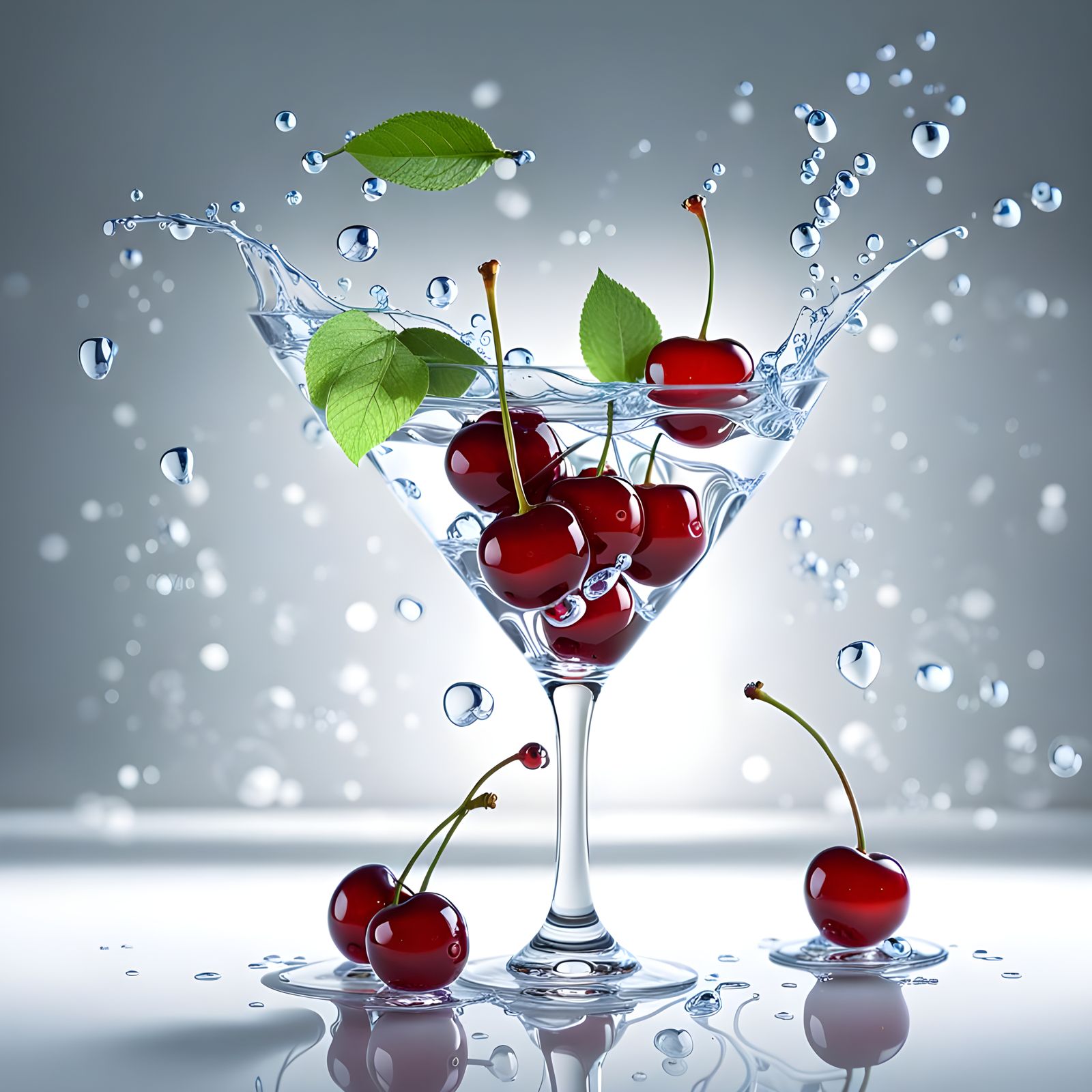 Glass Cherries Splash: 3D Macro Rendering